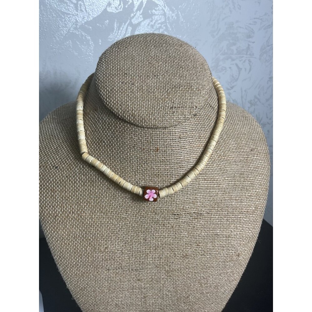 Vintage Beaded Necklace With Flower Pendant